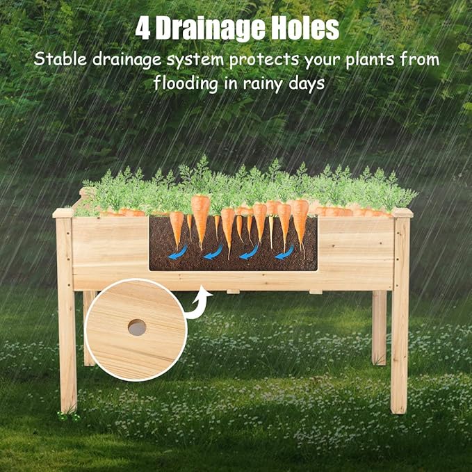 COSTWAY Raised Garden Bed, Elevated Wood Planter Box Stand with Legs for Vegetables, Flowers & Herbs, Standing Growing Bed for Backyard, Patio, Balcony, 49.5”L x 23.5”W x 30”H (Natural)
