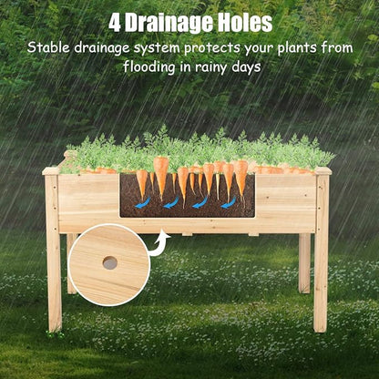 COSTWAY Raised Garden Bed, Elevated Wood Planter Box Stand with Legs for Vegetables, Flowers & Herbs, Standing Growing Bed for Backyard, Patio, Balcony, 49.5”L x 23.5”W x 30”H (Natural)