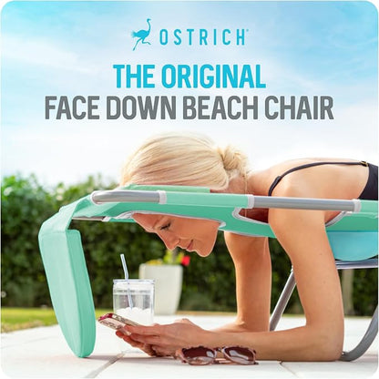 Ostrich the Ladies Comfort Lounger with Chest Support, Foldable and Portable Reclining Outdoor Patio Beach Lawn Camping Pool Tanning Chair, Teal