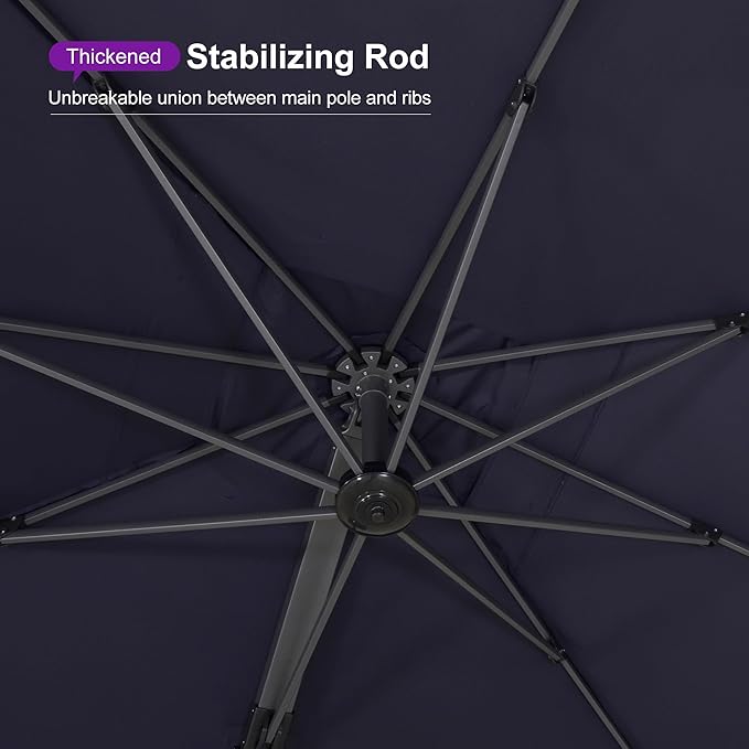 PURPLE LEAF 10' X 13' Rectangle Patio Umbrella with Base Large Windproof Offset Hanging Outdoor Umbrella Cantilever Umbrella Outdoor Patio Navy