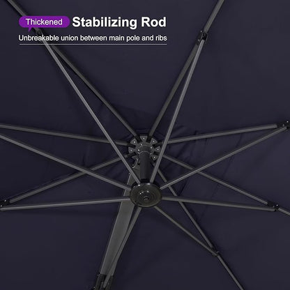 PURPLE LEAF 11 FT Cantilever Umbrella with Base Large Aluminum Outdoor Square Offset Patio Umbrella with 360° Rotation for Garden Pool Deck Backyard Navy Blue