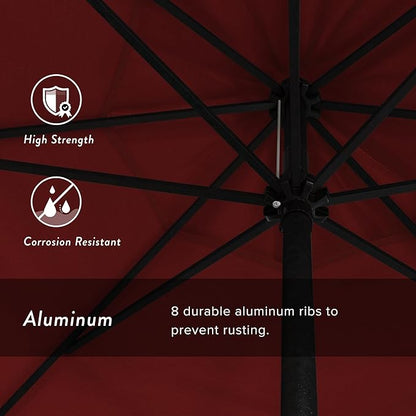 California Umbrella 9' Rd Aluminum Patio Umbrella, Crank Lift, Auto Tilt, Black Finish, 4yr Fade Warranty, Red