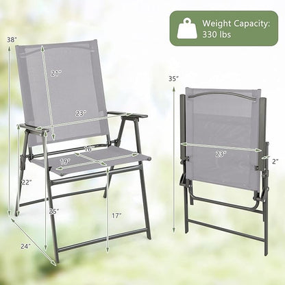Giantex Patio Folding Chairs Set of 4, Outdoor Lawn Chairs with Rustproof Metal Frame, Portable Dining Chairs for Porch, Deck, Garden, Backyard, Camping, Gray