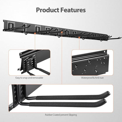 Garage Organizer - 64 Inch Wall Mount Tool Storage, 20PCs Heavy Duty Garden Tool Organizer with Adjustable Hooks, Max 900 lbs
