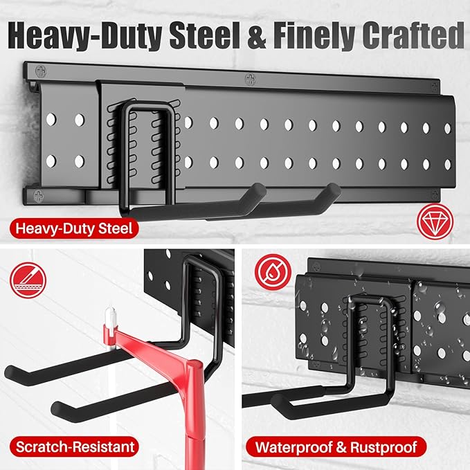 Garage Tool Organizer Wall Mount 99 inches with 18 Adjustable Heavy-Duty Hooks, Garage Organization, Garden Tool Storage Rack, Yard, and Shed, Holds Up to 750 lbs