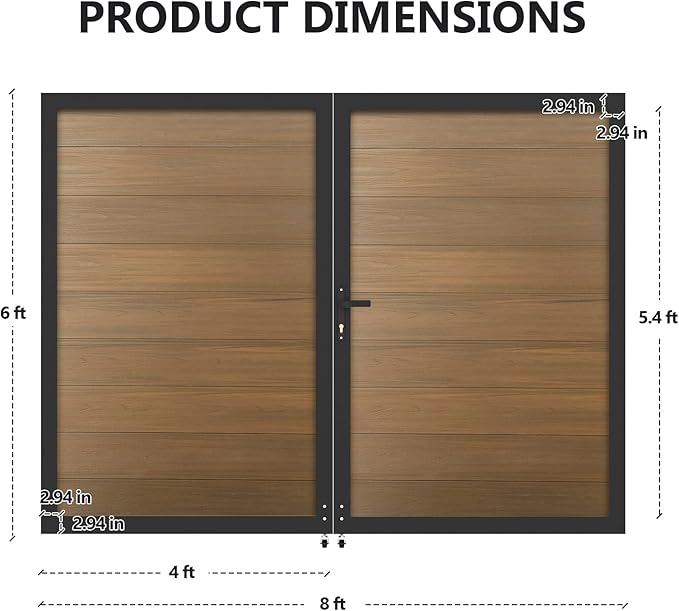 Wood Plastic Privacy Double Double Fence Gate 6ft(H) x 8ft(W), Metal Frame with Knob Kits, Durable Composite Outdoor Gate,Brown