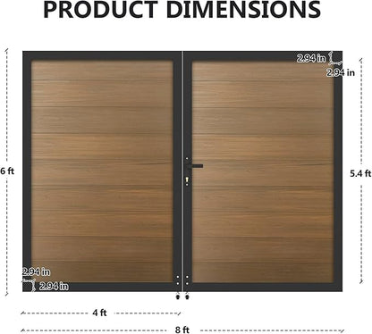 Wood Plastic Privacy Double Double Fence Gate 6ft(H) x 8ft(W), Metal Frame with Knob Kits, Durable Composite Outdoor Gate,Brown