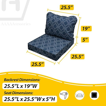 AAAAAcessories Outdoor Seat Cushions for Chairs, Fade-Resistant, Waterproof Patio Furniture Replacement Cushions, 25.5" x 25.5" x 5" + 25.5" x 19", Slate Blue Vine Trellis
