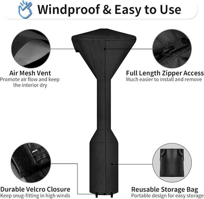 OutdoorLines Waterproof Outdoor Patio Heater Covers with Zipper and Storage Bag, Dust-proof UV-Resistant Windproof Propane Heavy Duty Heater Cover for Standing Heater, 1 Pack-95Hx34Dx19B inch Black
