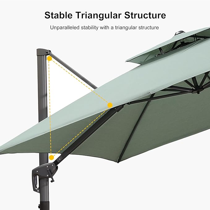 PURPLE LEAF Cantilever Patio Umbrella Outdoor Aluminum Offset Square Umbrella Windproof Heavy Duty Hanging Outside Umbrella for Deck Pool Garden