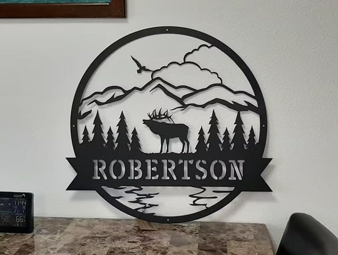 RealSteel Personalized Elk Metal Wall Art – Custom Rustic Home Decor with Mountain Landscape, Perfect for Indoor & Outdoor Spaces, Hunting Lodge, Cabin, or Farmhouse Decoration