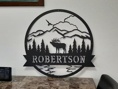 RealSteel Personalized Elk Metal Wall Art – Custom Rustic Home Decor with Mountain Landscape, Perfect for Indoor & Outdoor Spaces, Hunting Lodge, Cabin, or Farmhouse Decoration