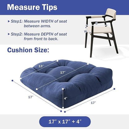 Outdoor Chair Cushions Set of 2, Patio Chair Cushions with Ties, 17x17+4” Tufted Outdoor Seat Cushions, Waterproof Patio Furniture Cushions, Outdoor Dining Chair Pads, Navy