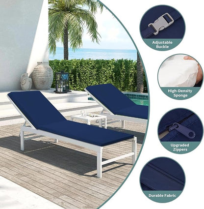 Outdoor Chaise Lounge Cushions for Patio, 72"x22"x3" Lounge Chair Cushions Set of 2, Waterproof Replacement Seat Cushions for Outdoor Furniture