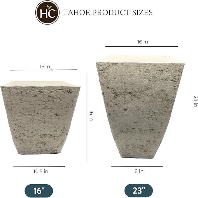 The HC Companies Tahoe Tall Square Planter - Weather-Resistant Indoor & Outdoor Plant Pot - Premium Decorative Planter Made from Crushed Stone Resin (16”H, White Birch, Pack of 1)