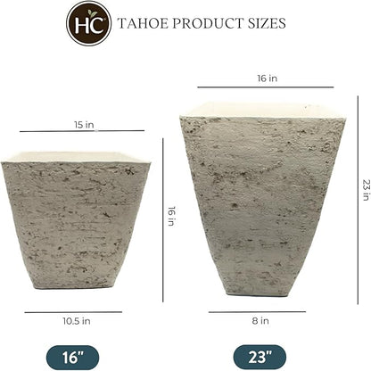 The HC Companies Tahoe Tall Square Planter - Weather-Resistant Indoor & Outdoor Plant Pot - Premium Decorative Planter Made from Crushed Stone Resin (16”H, White Birch, Pack of 1)