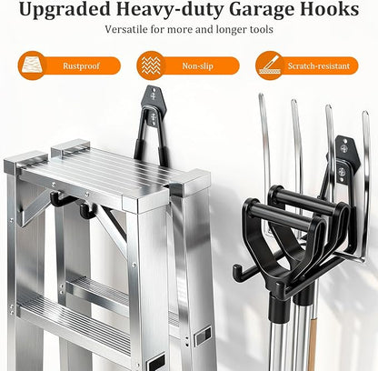 Housolution Steel Garage Hooks - 18Pack Anti-Slip Coating, Heavy Duty Wall Mount Hooks for Bikes, Garden Tools, Ladders, Hose, Bulk Items Ropes, Garage Tool Organizer with Extension Cord Wrap, Black
