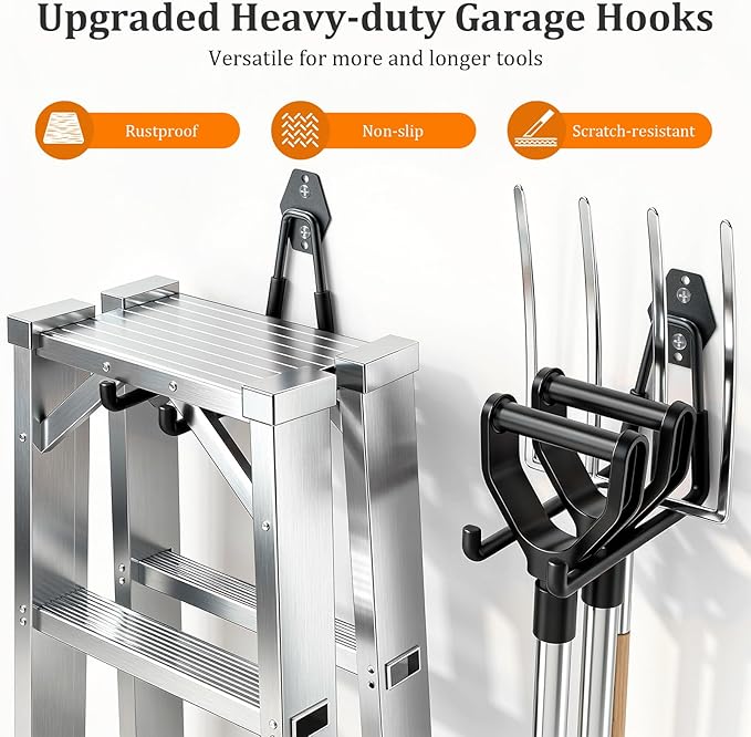 Housolution Steel Garage Hooks - 30Pack Anti-Slip Coating, Heavy Duty Wall Mount Hooks for Bikes, Garden Tools, Ladders, Hose, Bulk Items Ropes, Garage Tool Organizer with Extension Cord Wrap, Black