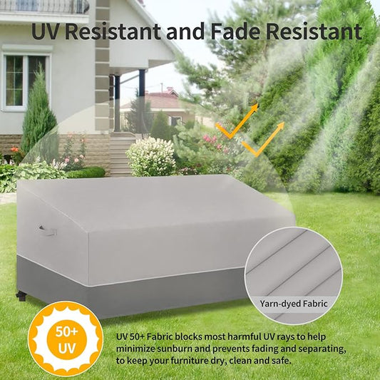 Easy-Going Patio Loveseat UV Resistant Outdoor Couch Bicolor 2-Seater Bench Waterproof Outdoor Furniture Cover with Reflective Hemming (90Wx34Dx32H inch, Gray/Dark Gray)