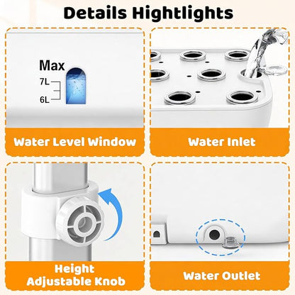 Growell Hydroponics Growing System Kit, 17 Pods Indoor Herb Garden with 2 Fans Circulation, Grow Light, Smart Water Cycle, Auto Timer, 10L Water Tank, Perfect Indoor Gardening System Gifts (White)