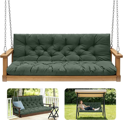Porch Swing Cushions,Outdoor Cushions 3 Seater Replacement with Backrest, Waterproof Thickened Bench Cushion with Ties for Porch, Patio,Outdoor, Backyard and Garden (Dark Green 40 * 40 in)