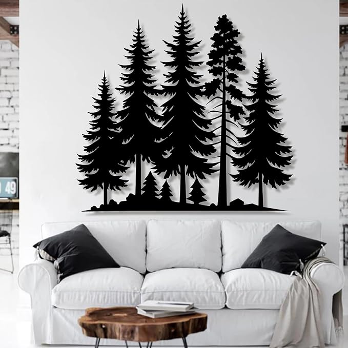 Metal Pine Tree Wall Art - Nature Decor, Wall Hanging, 24"W x 23"H / 60 x 57 cm