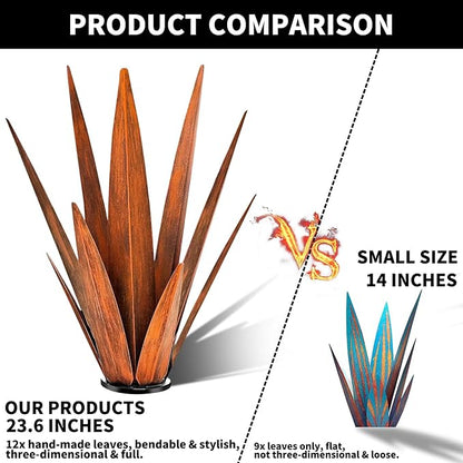 KODIBO Metal Agave Plants, Tequila Rustic Sculpture, Metal Yard Art, Outdoor Lawn Ornaments Yard Stakes (Rusty- L)