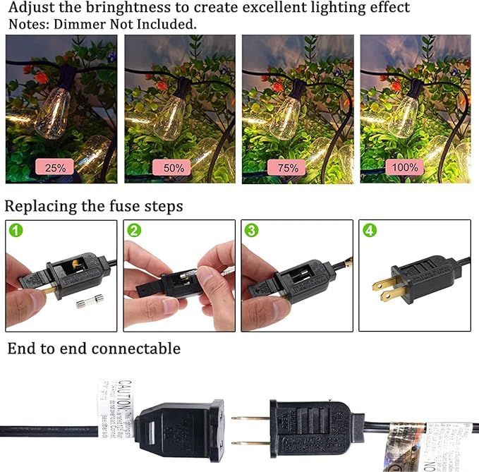 ST40 20Ft LED Outdoor String Lights with 22 Edison Shatterproof Bulbs, C9/E17 Screw Base, Waterproof Commercial Grade Patio Lights UL Listed for Outside Backyard Garden Bistro Porch Decor-Brown