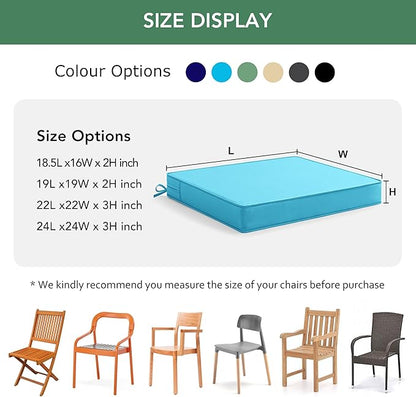 Summsun Outdoor Chair Cushions Set of 4: Waterproof & Fade Resistant Seat Cushion for Patio Furniture - 19 x 19 x 2 Inch Chair Pads with Ties and Hidden Zipper - Patio Chair Cushion Replacement, Teal