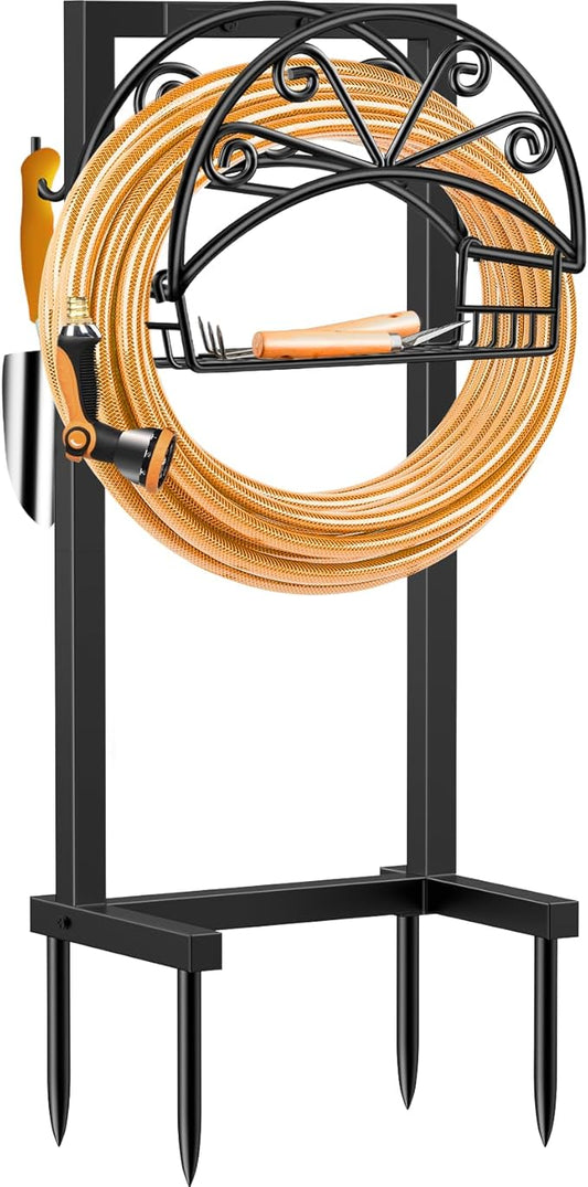TomCare Garden Hose Holder Upgraded Water Hose Holder Heavy Duty 4 Spikes Hose Hanger Holds 160 Feet Hoses Stable Freestanding Hose Storage Organizer for Outside Yard