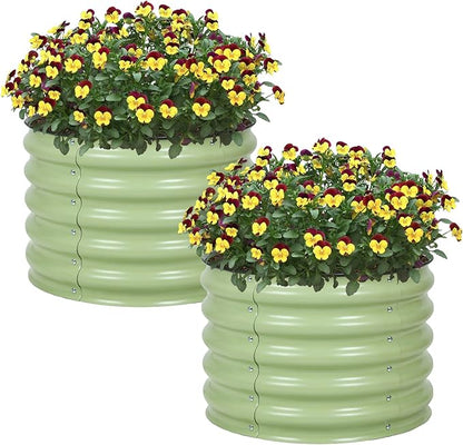 Aoodor 2 Pack 17" Tall 24" Metal Raised Garden Bed, Outdoor Planter Box and Raised Garden Kit for Vegetables, Flowers, and Herbs, Olive Green
