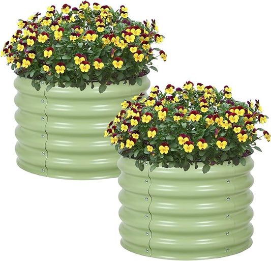 Aoodor 2 Pack 17" Tall 24" Metal Raised Garden Bed, Outdoor Planter Box and Raised Garden Kit for Vegetables, Flowers, and Herbs, Olive Green
