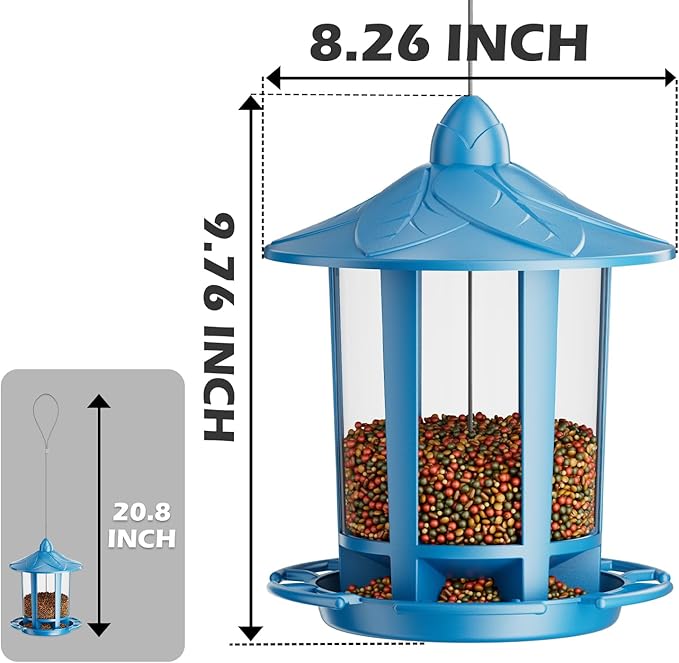 Birdream 2 Pack Bird Feeders for Outdoor Hanging, Assembly Required, 1-Min Easy Setup, Charming Castle Design, Attracting Cardinals Chickadees Goldfinches & Sparrows - Blue