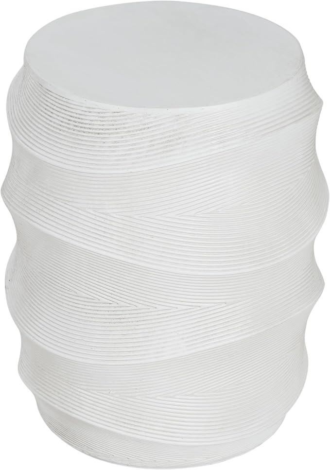 Christopher Knight Home Janna MGO Outdoor Side Table, Round Patio Decorative Small End Table with Layered Surface, Lightweight Concrete Garden Accent Table for Patio Balcony, No Assembly, White