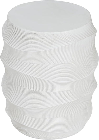 Christopher Knight Home Janna MGO Outdoor Side Table, Round Patio Decorative Small End Table with Layered Surface, Lightweight Concrete Garden Accent Table for Patio Balcony, No Assembly, White