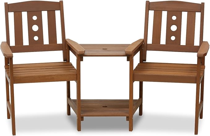 Furinno FG17488 Tioman Outdoor Hardwood Patio Furniture Jack and Jill Chair Set in Teak Oil, Natural