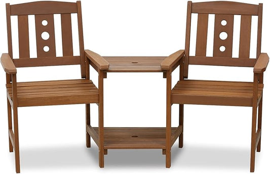 Furinno FG17488 Tioman Outdoor Hardwood Patio Furniture Jack and Jill Chair Set in Teak Oil, Natural