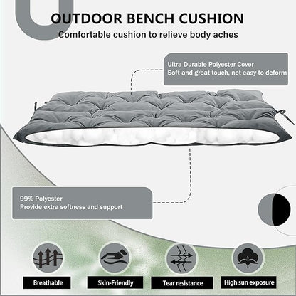 2/3 Seater Swing Replacement Cushion, Waterproof Porch Swing Cushions with Backrest, Thickened Bench Cushions for Outdoor Furniture, for Outdoor Patio Swing (Light Grey, 71 * 40in)