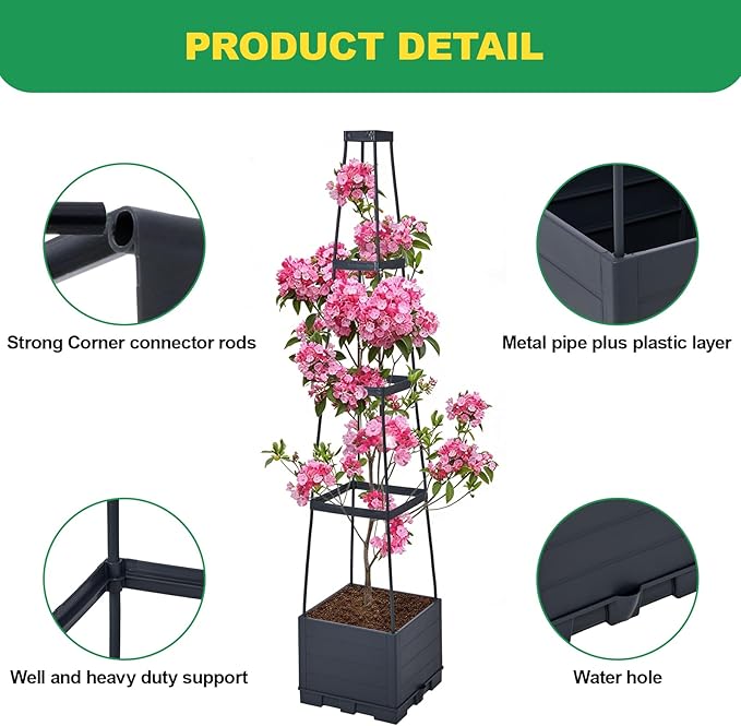 2 Pack Raised Garden Bed, Tomato Cages for Garden, Garden Bed, Tomato Cage, Planter Box with Trellis, 57" Self-Watering Tomato Planter for Climbing Plants Vegetables Flowers Outdoor Indoor