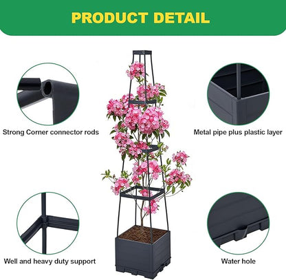 2 Pack Raised Garden Bed, Tomato Cages for Garden, Garden Bed, Tomato Cage, Planter Box with Trellis, 57" Self-Watering Tomato Planter for Climbing Plants Vegetables Flowers Outdoor Indoor