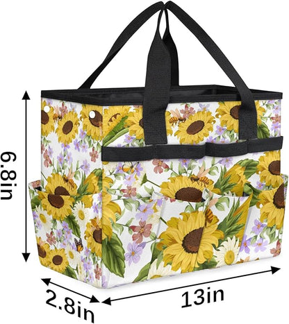 Garden Tote Bag with Pockets Sunflower Gardening Bags for Tools Organizer Heavy Duty Storage Bag with Handle for Lawn Yard Casual