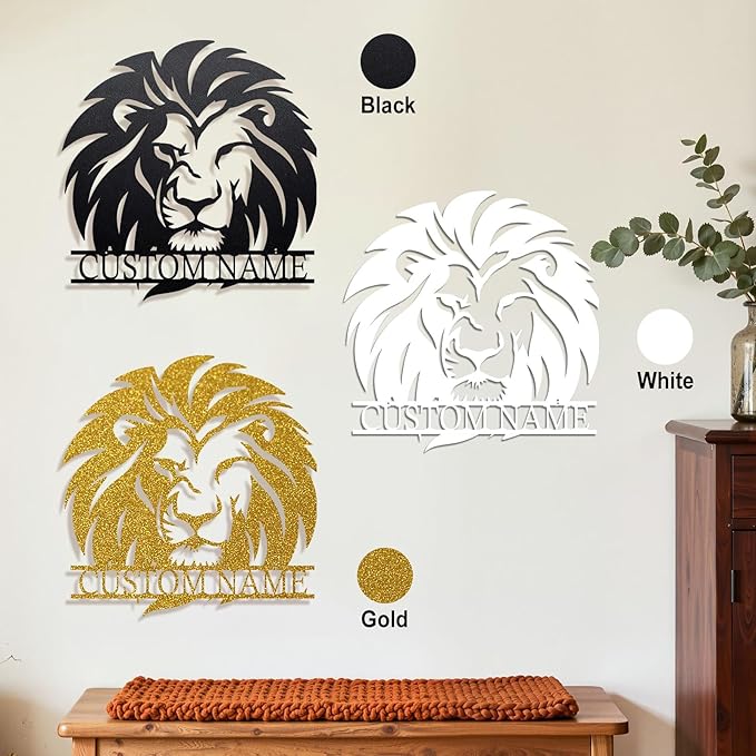 Personalized Metal Lion Name Sign – Custom Wall Art with Majestic Animal Design, Durable Outdoor & Indoor Home Decor – Unique Housewarming & Wedding Gift for Couples, Families, and Friends Style1