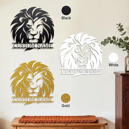 Personalized Metal Lion Name Sign – Custom Wall Art with Majestic Animal Design, Durable Outdoor & Indoor Home Decor – Unique Housewarming & Wedding Gift for Couples, Families, and Friends Style1