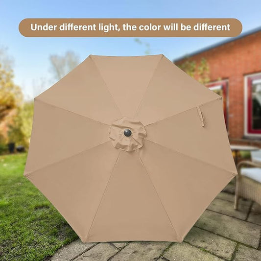 Simple Deluxe 9FT Outdoor Patio Umbrella Table Market Umbrella with Push Button Tilt and Crank, 8 Sturdy Ribs, UV Protection Waterproof for Garden, Lawn, Deck, Backyard, Pool,Tan