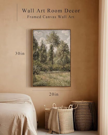 InSimSea Framed Canvas Prints Art Vintage Decor, Bushes Poplars Nature Landscape Paintings, Large Prints, Farmhouse Decor, Classical Wall Decorations for Bedroom Living Room Bathroom, 20"x30"
