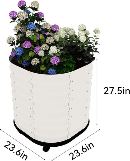 GarveeHome Self-Watering Wheeled Metal Garden Bed – Mobile Raised Planter Box with Water, Galvanized Steel Indoor/Outdoor Rolling Grow Station for Herbs, Veggies & Decor (23.6"x23.6"x27.5"),White