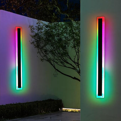 2 Pack RGB Modern Outdoor Wall Lights, 57inch Dimmable LED Wall Sconce Light with Remote Control, 10 Colors, 5 Modes, IP65 Waterproof Exterior Light Fixture for Porch, Patio, Garage