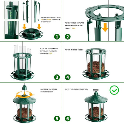Birdream Bird Feeders for Outdoor Hanging, Assembly Required, 1-Min Easy Setup, Charming Castle Design, Attracting Cardinals Chickadees Goldfinches & Sparrows - Green