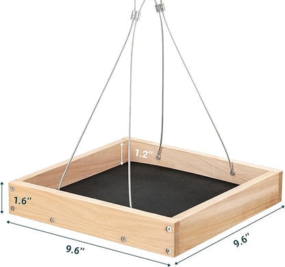 TT Nature Platform Bird Feeder for Outdoor, Eco-Friendly Wood Hanging Tray Bird Feeders，Durable and Stable Great for Hanging Wild Birdfeeder Trays in Garden Outdoors, Install Required