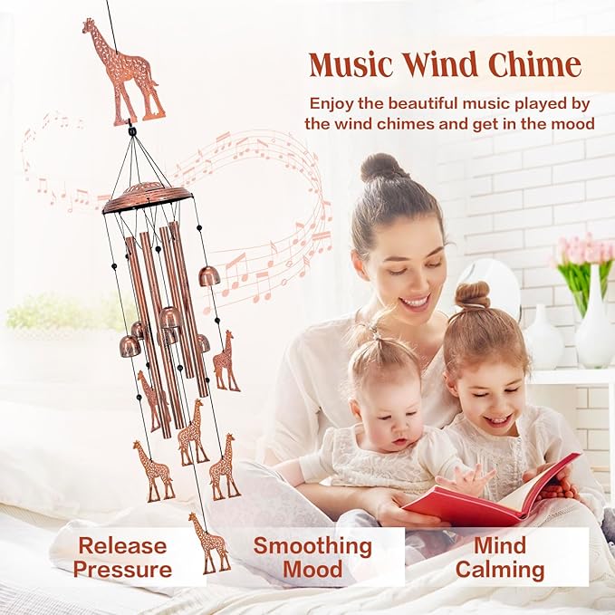 Giraffe Wind Chimes for Outside,Giraffe Gifts for Women Men/Memorial Gifts/Birthday Gift Metal windchimes Outdoors/Indoors,Garden Decor,Patio,Home,Porch,Yard Decorations